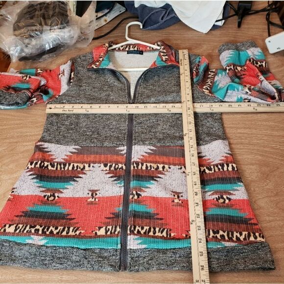 Fashion Express Tribal Western Full- Zip Long Sleeve Multicolored Jacket Sz M - Picture 9 of 10